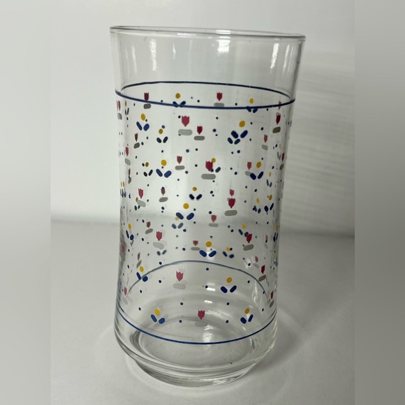Lot of 4 VTG Sango Country Borders 12oz Glass Tumblers Mini Tulips Dots - Picture 6 of 10